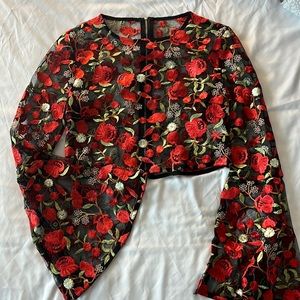 Rose Mesh Embroidered Crop Top